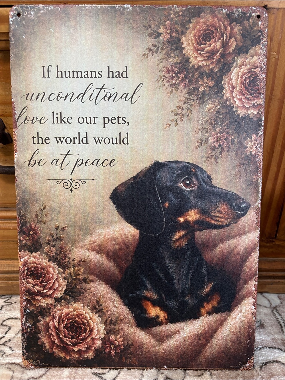 Black Mini short haired dachshund wall art Custom Tin Sign 8”c12”